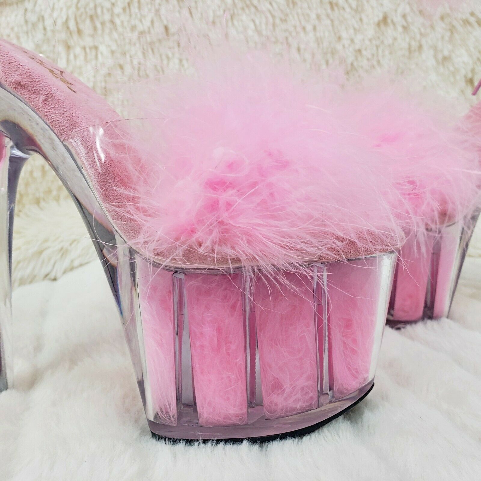 Adore 724 BabyPink Marabou Platform Shoes Sandals 7" High Heel Shoes NY - Totally Wicked Footwear