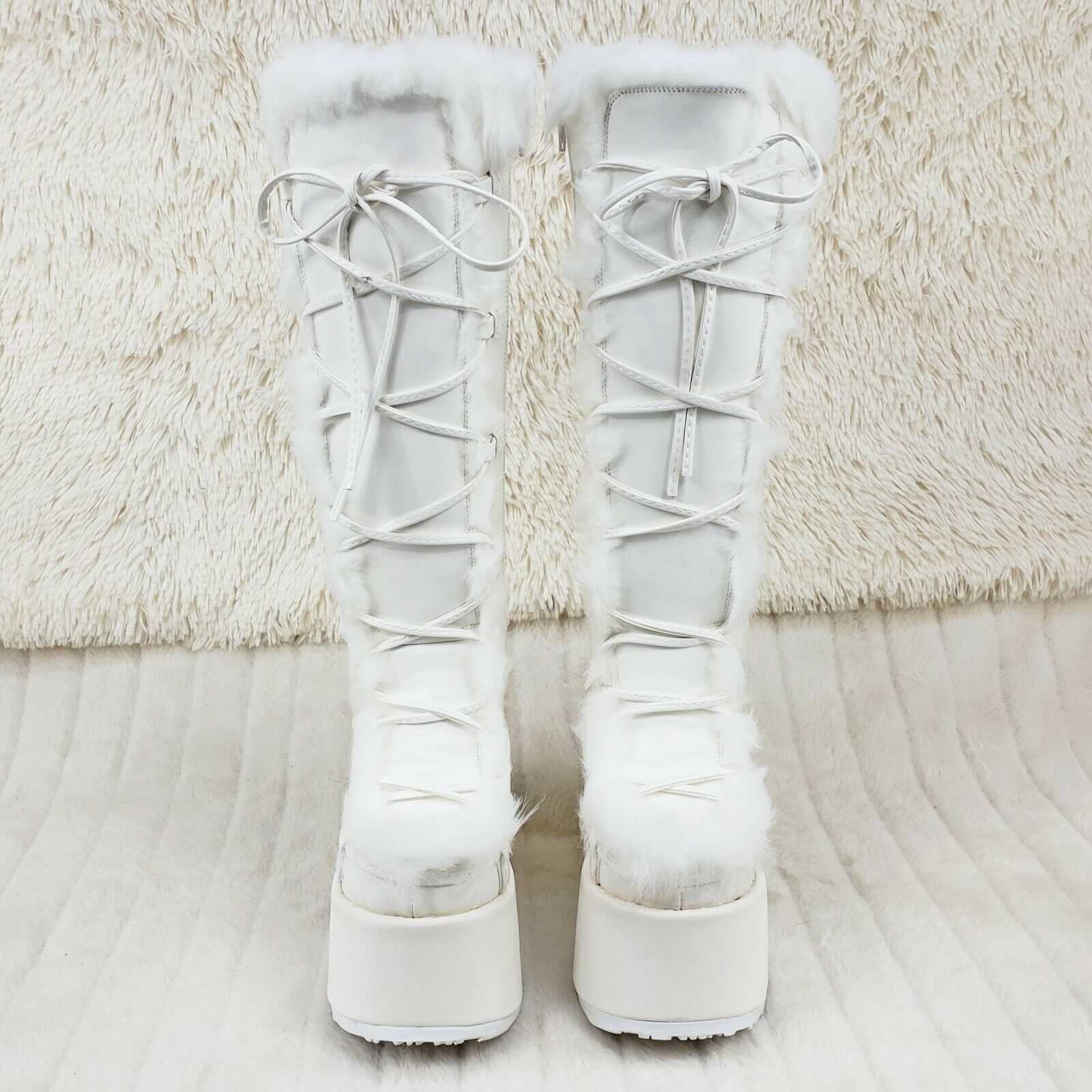 Demonia 311 Camel Stacked White Mammoth Platform Goth Punk Knee Boots NY Restock - Totally Wicked Footwear