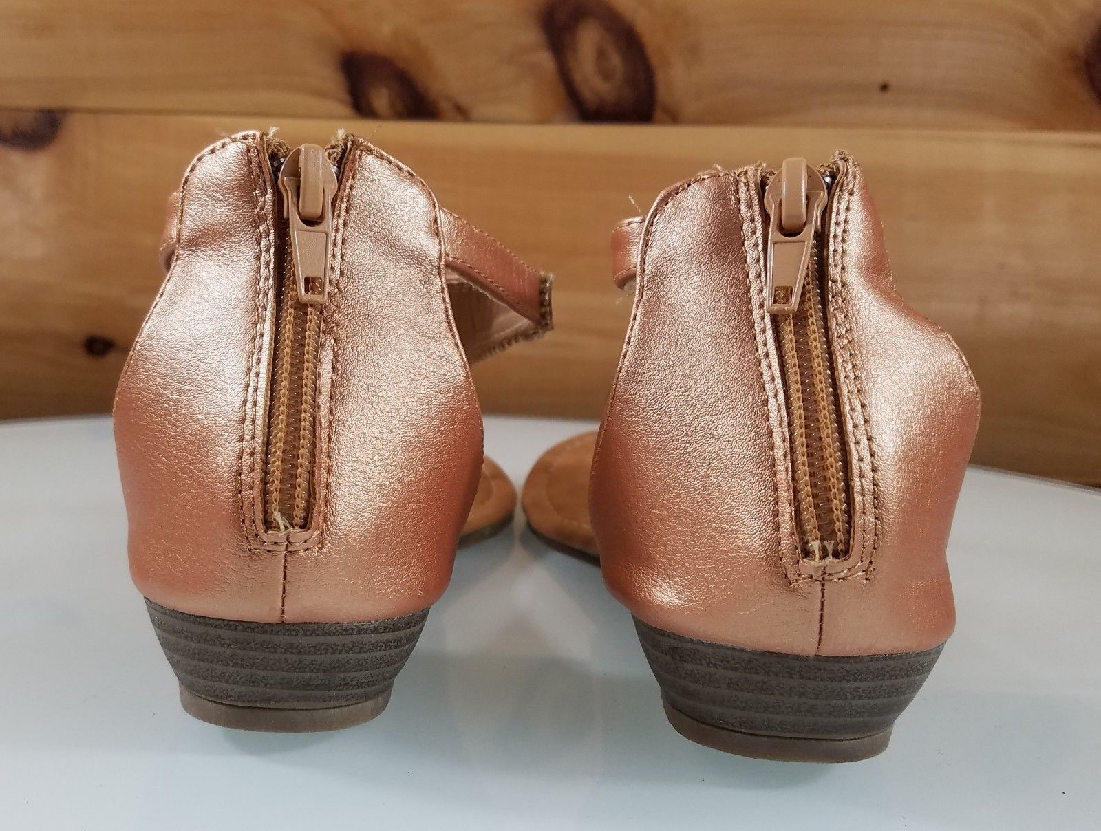 Easy USA Rose Gold Rhinestone Flat Thong Sandal Shoes Closed Back Zipper - Totally Wicked Footwear