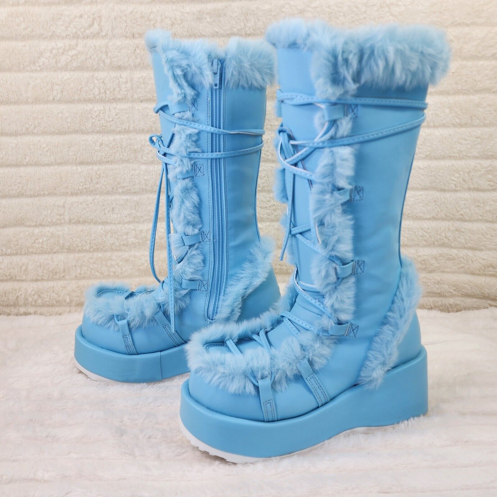 311 Cub Stomper Baby Blue Mammoth Platform Goth Punk Knee Boots NY Restock - Totally Wicked Footwear