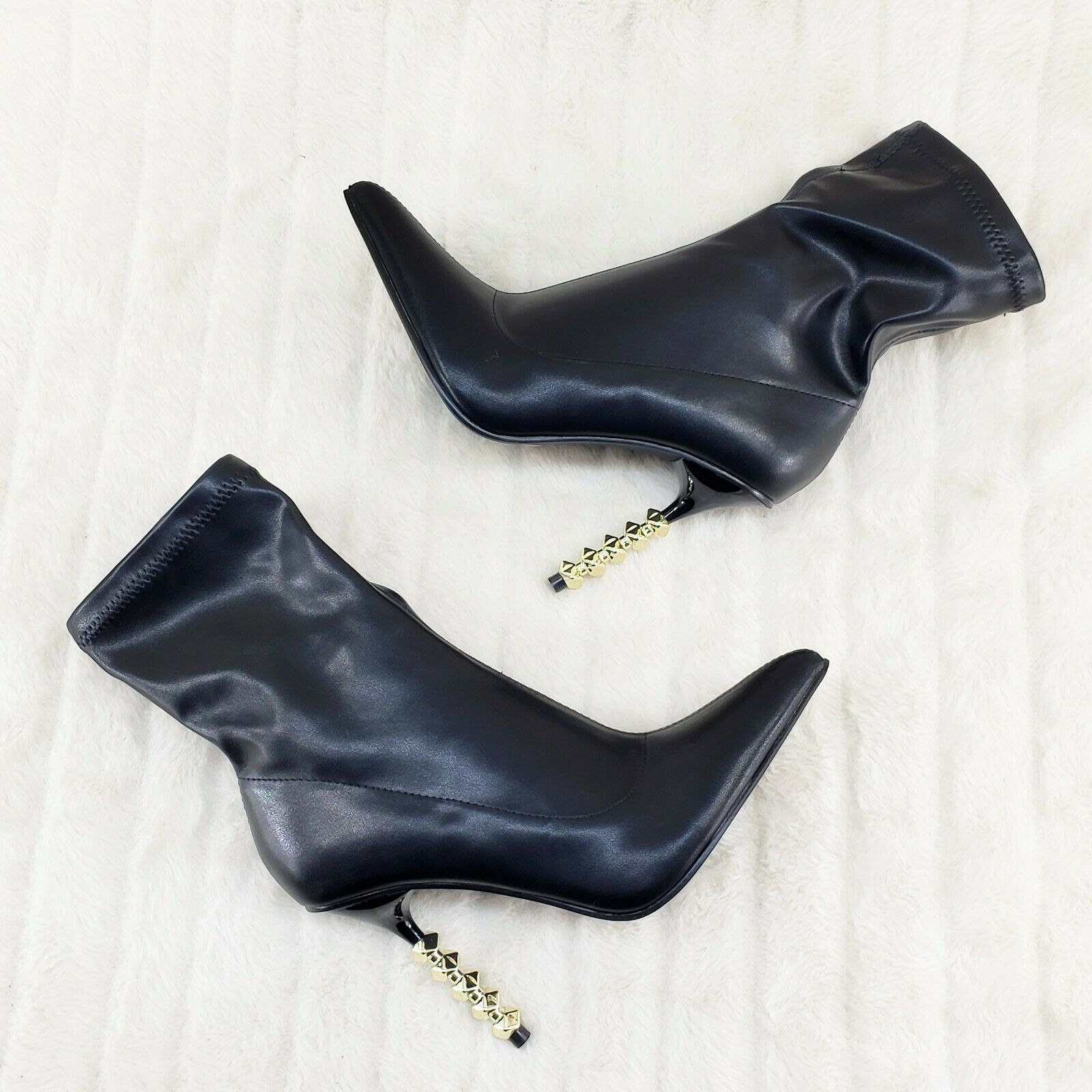 5" Geo Deco High Heel Black Stretchy Pointy Toe Ankle Boots My Vice - Totally Wicked Footwear