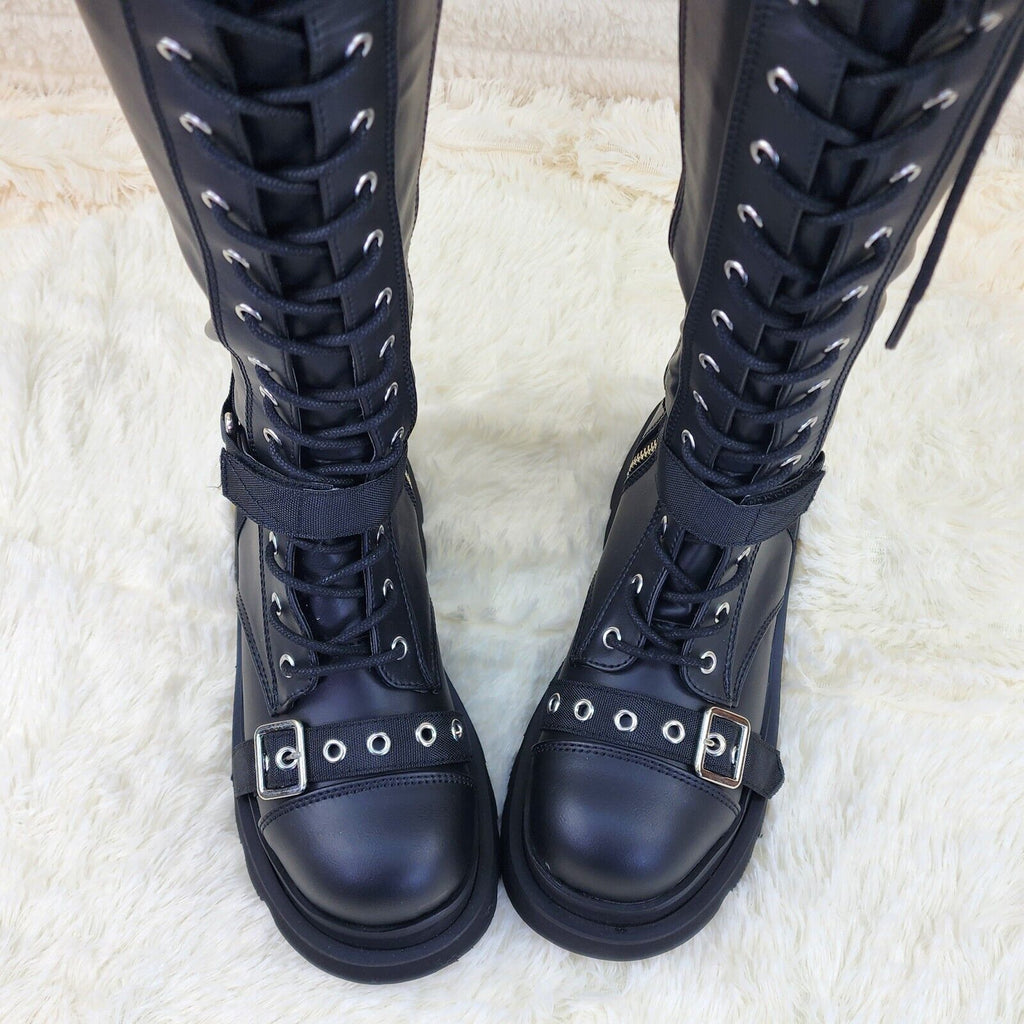 Renegade Goth Punk Rocker Over The Knee Boots With Knee Shield & Chains NY - Totally Wicked Footwear