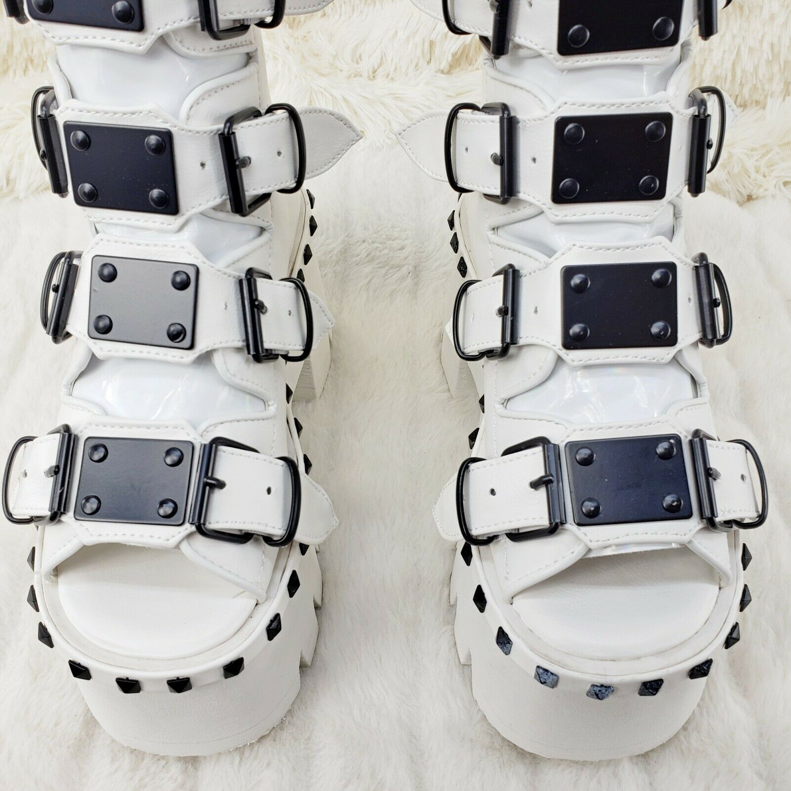 Demonia Ashes 70 White 3.5" Platform Heel Goth Punk Sandal Boots NY - Totally Wicked Footwear