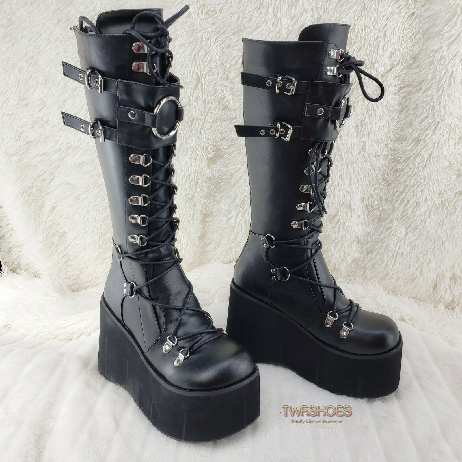 Kera 200 Black Shin Shield Knee Boot 4.5" Platform Goth Punk Rock Size 6-11 NY - Totally Wicked Footwear