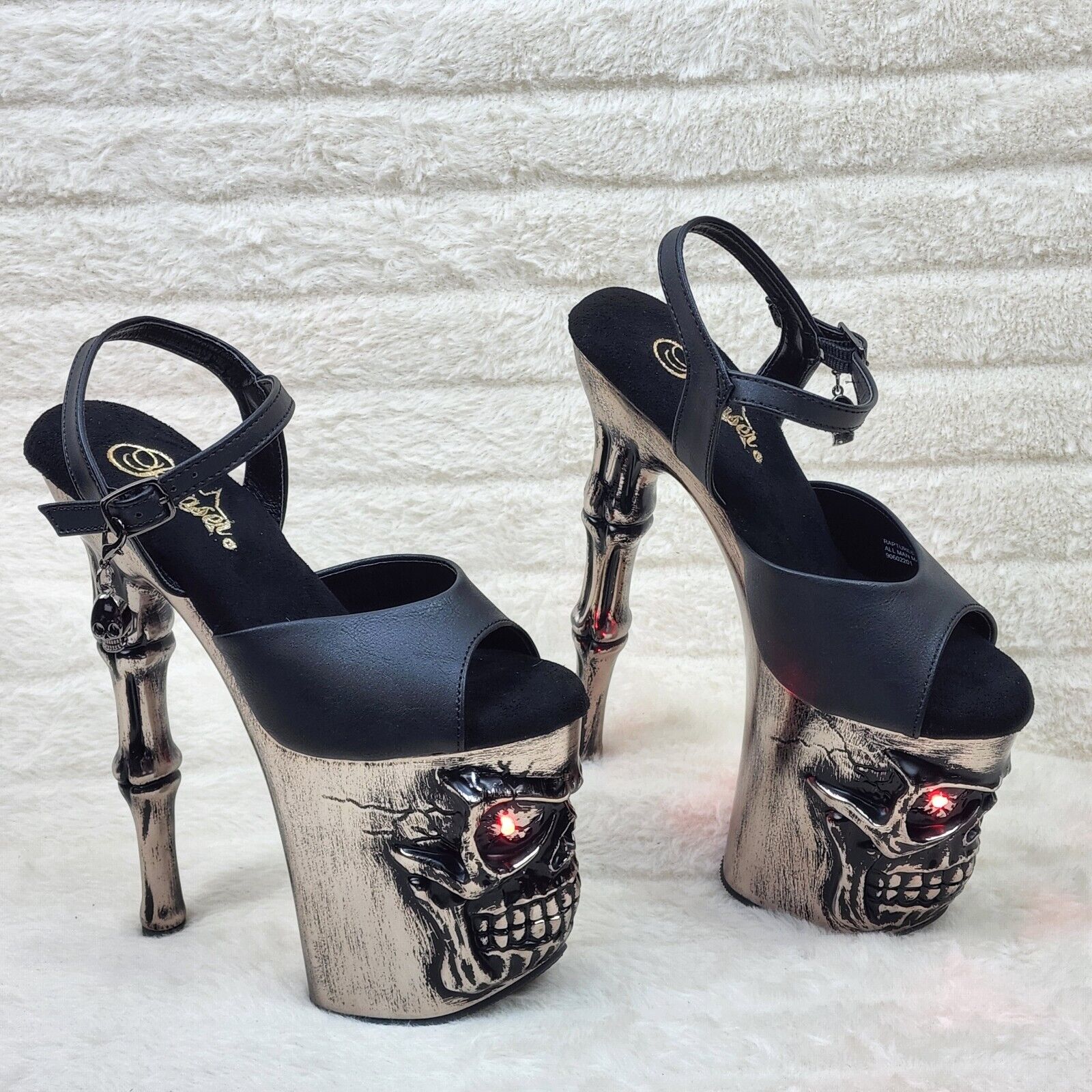Rapture Black Matte Silver Skull & Bones LED 8" High Heel Platform Shoes 5-10 NY - Totally Wicked Footwear