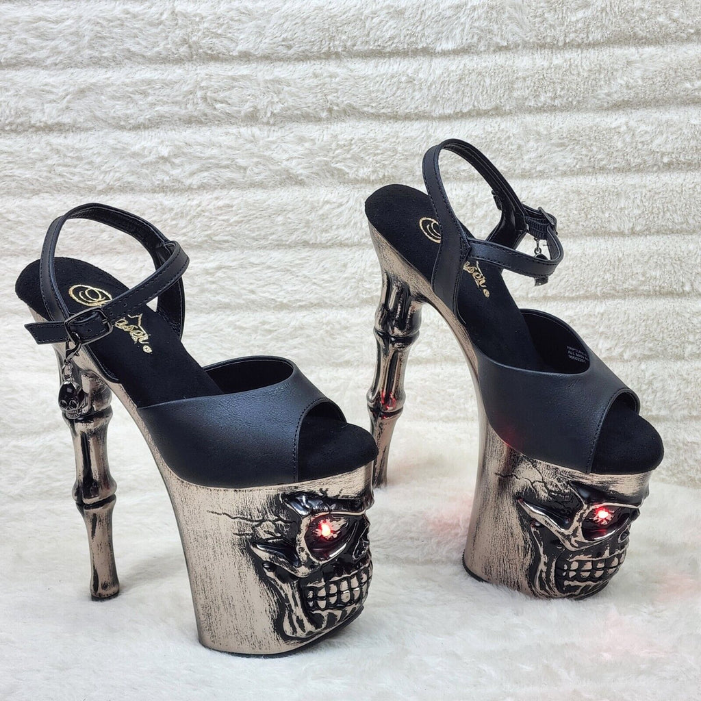 Rapture Black Matte Silver Skull & Bones LED 8 High Heel Platform Shoes  5-10 NY