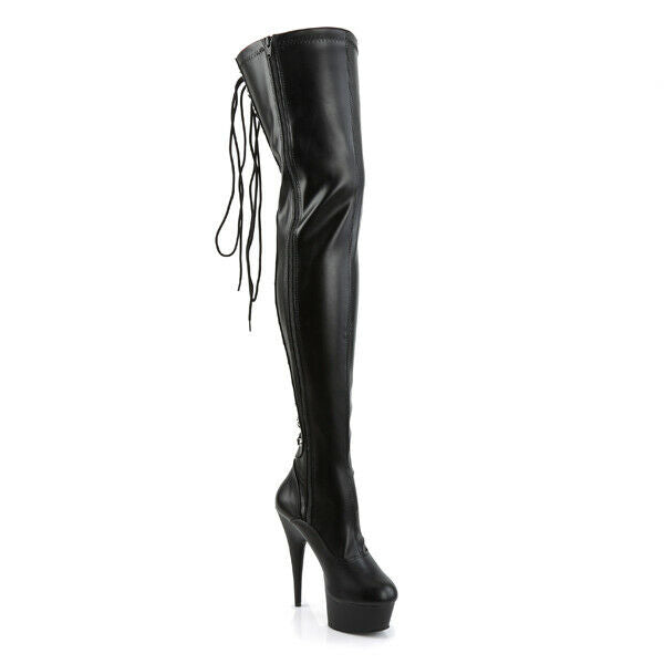 Delight 3063 Back Lace Thigh High Platform Boots 6" High Heels Black Matte - Totally Wicked Footwear