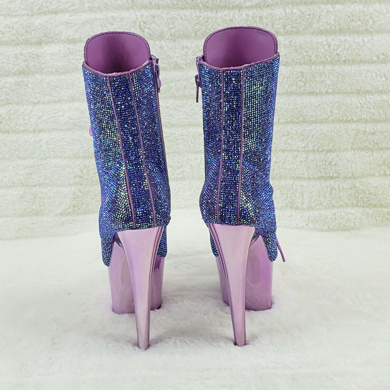 Adore 1020CHRS Lavender Purple Rhinestone 7" High Heel Platform Ankle Boots NY - Totally Wicked Footwear