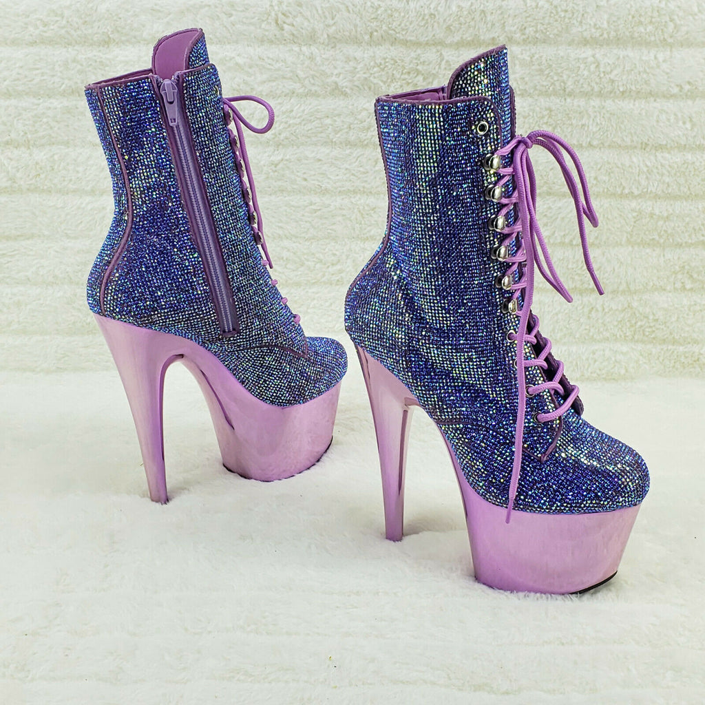 Adore 1020CHRS Lavender Purple Rhinestone 7" High Heel Platform Ankle Boots NY - Totally Wicked Footwear