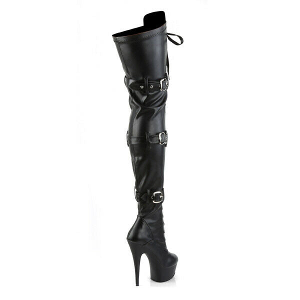 Delight 3028 Triple Buckle Thigh High Platform Torment Boot Black Sizes 7-14 NY - Totally Wicked Footwear