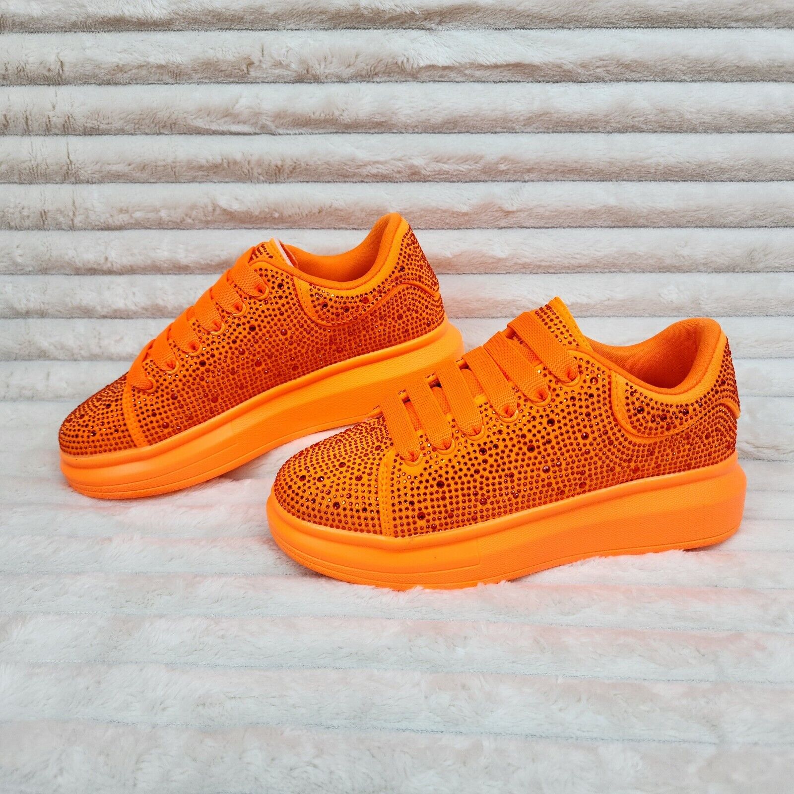 Cush Baby Bright Orange Rhinestone Sneakers Tennis Shoes - Totally Wicked Footwear