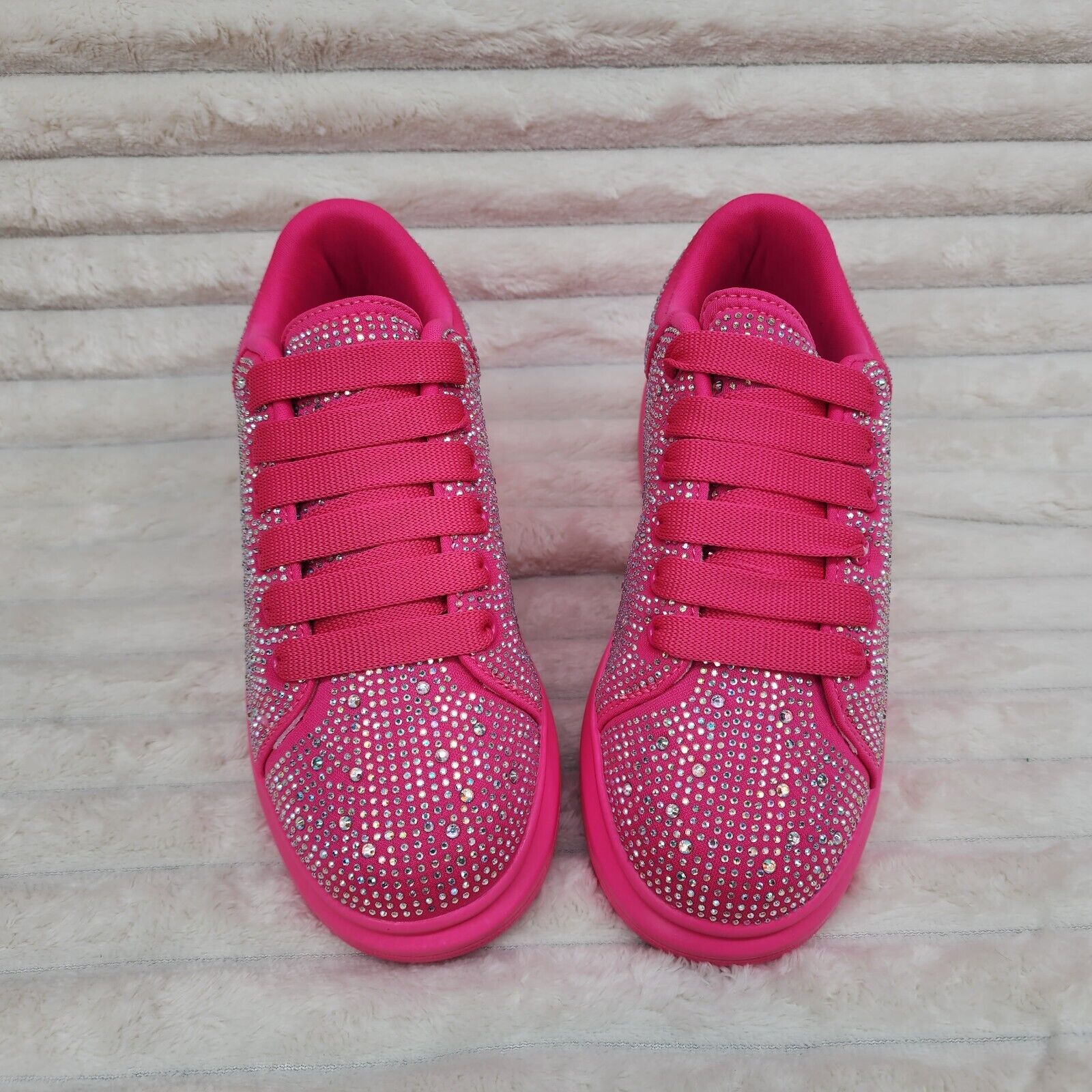 Cush Baby Bright Pink Fuchsia Rhinestone Sneakers Tennis Shoes - Totally Wicked Footwear