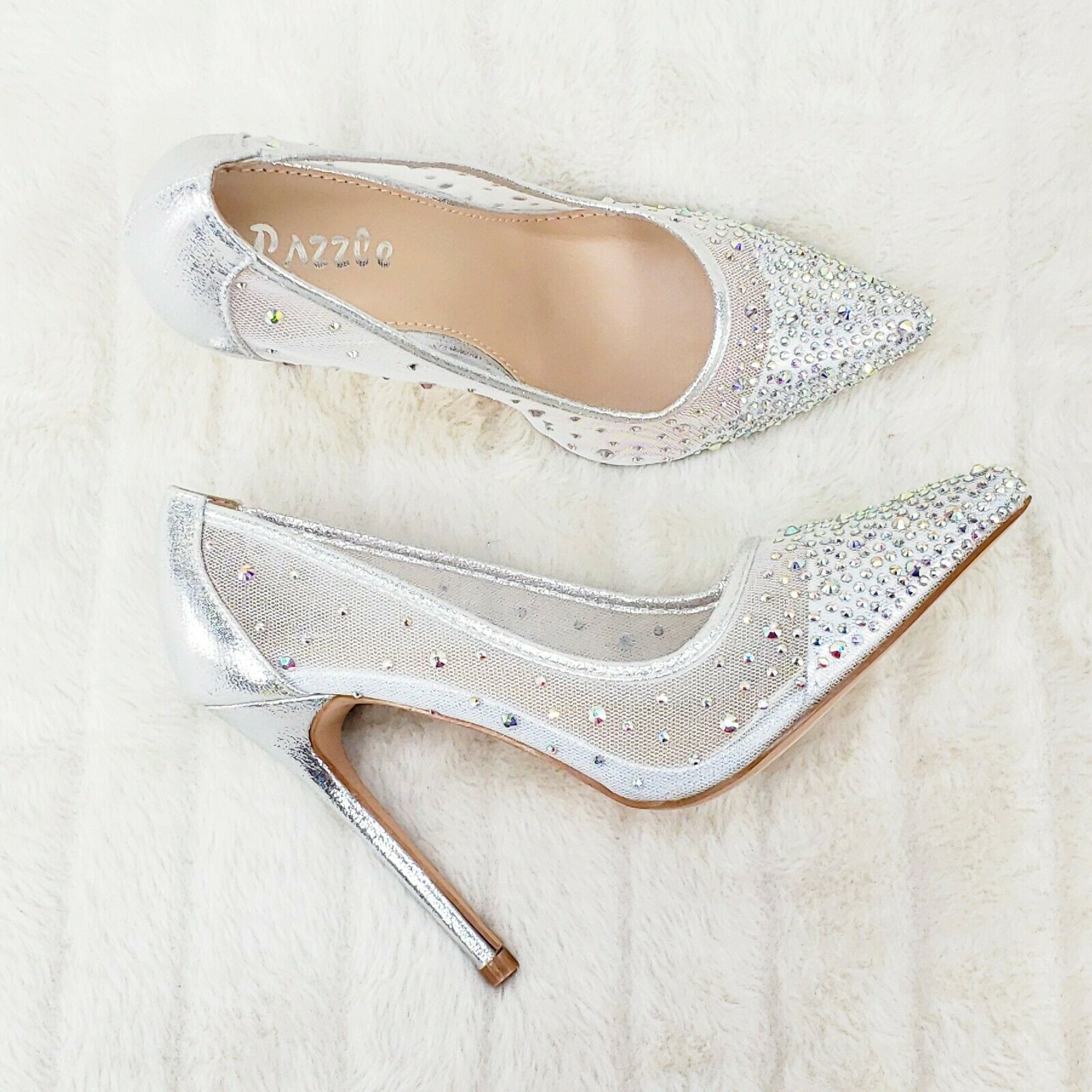 Krayzie Silver Mesh Jeweled 4.5" High Heel Stiletto Shoes Pointy Toe Pumps 6-10 - Totally Wicked Footwear