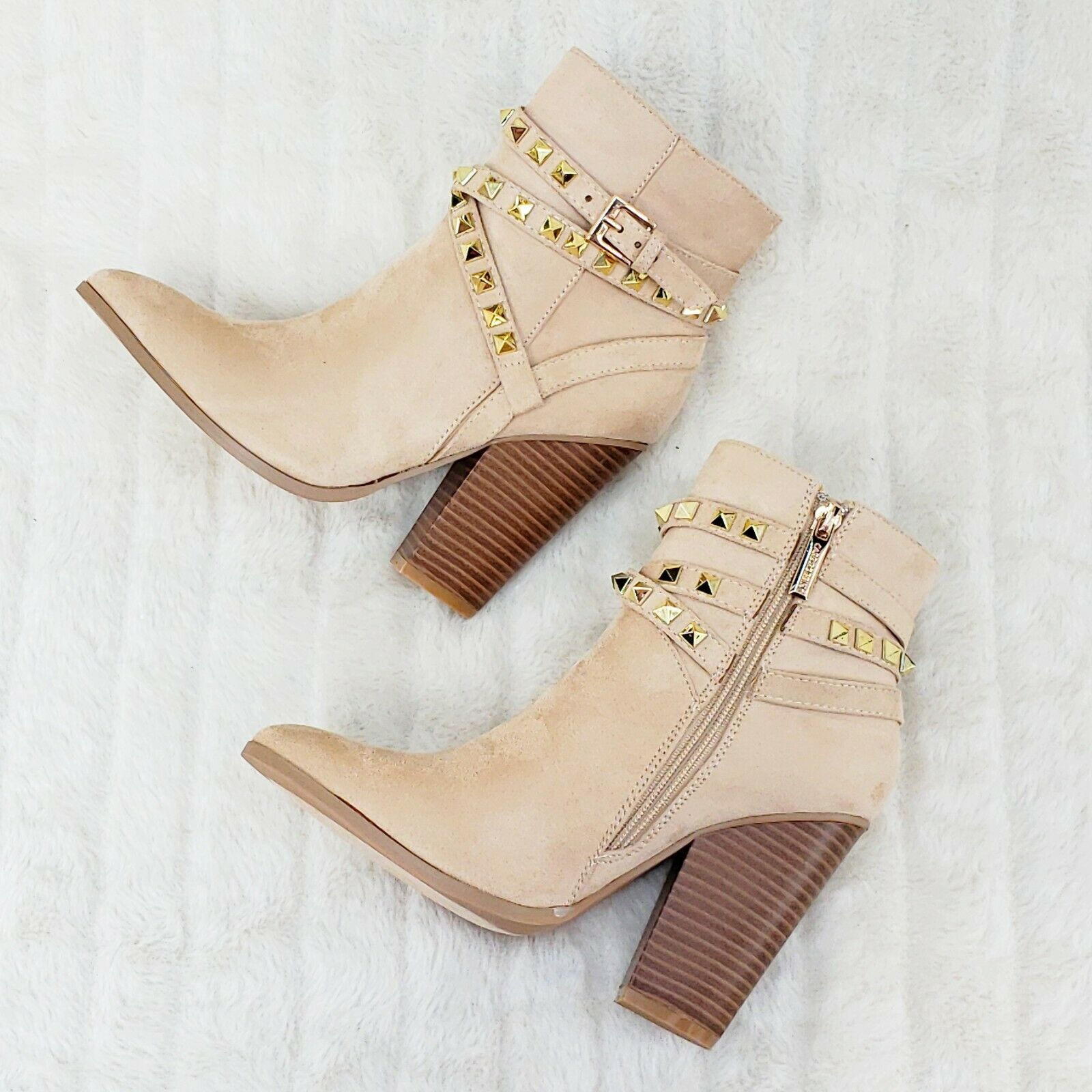Classic Western Designer Cowboy Style Studded Strap Ankle Boots Nude 6-11 - Totally Wicked Footwear