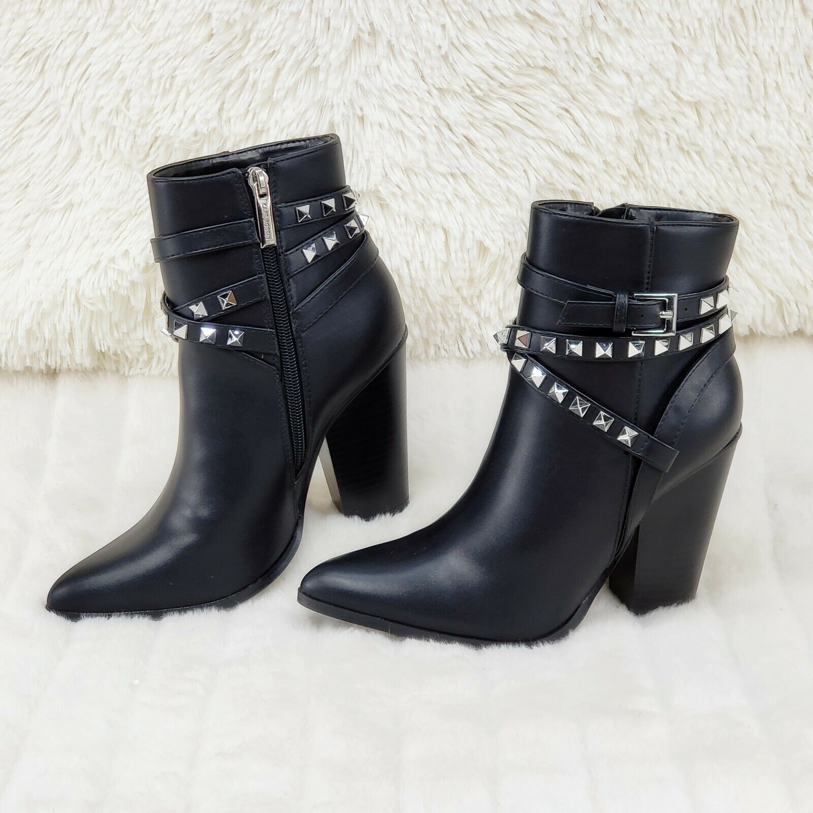 Classic Western Designer Cowboy Style Studded Strap Ankle Boots Black 6-11 - Totally Wicked Footwear