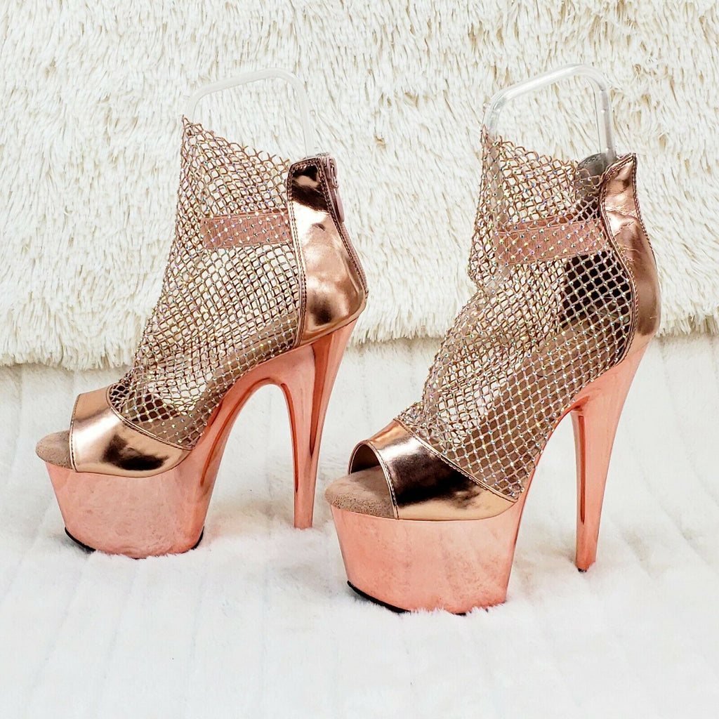 Adore 765RM Rose Gold Rhinestone Mesh Platform Sandals 7" High Heel Shoes NY - Totally Wicked Footwear