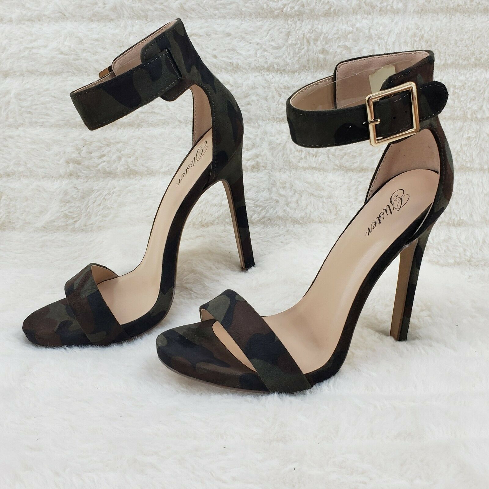 Sexy Faux Suede Camo Ankle Strap 4.5" High Heel Shoes Heels Glister - Totally Wicked Footwear
