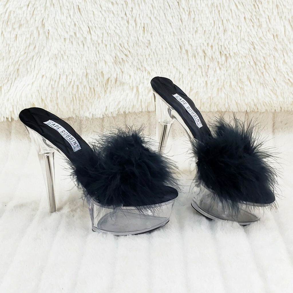 Maren Marabou Feather Slip On Platform Sandals 6" Stiletto Heel Shoes Black - Totally Wicked Footwear