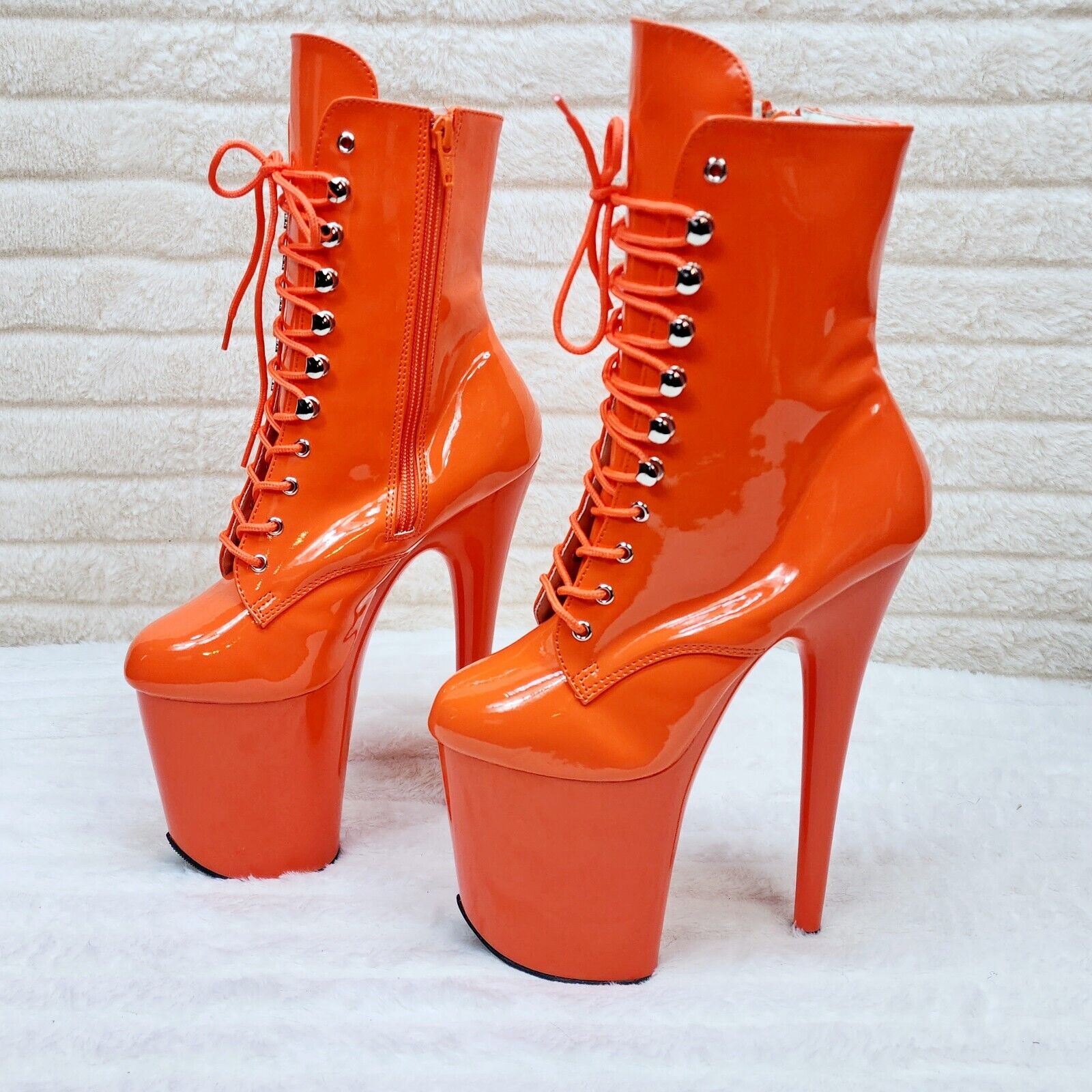 Flamingo 1020 Orange Patent 8" Heel Platform Ankle Boots US 6-12 NY - Totally Wicked Footwear