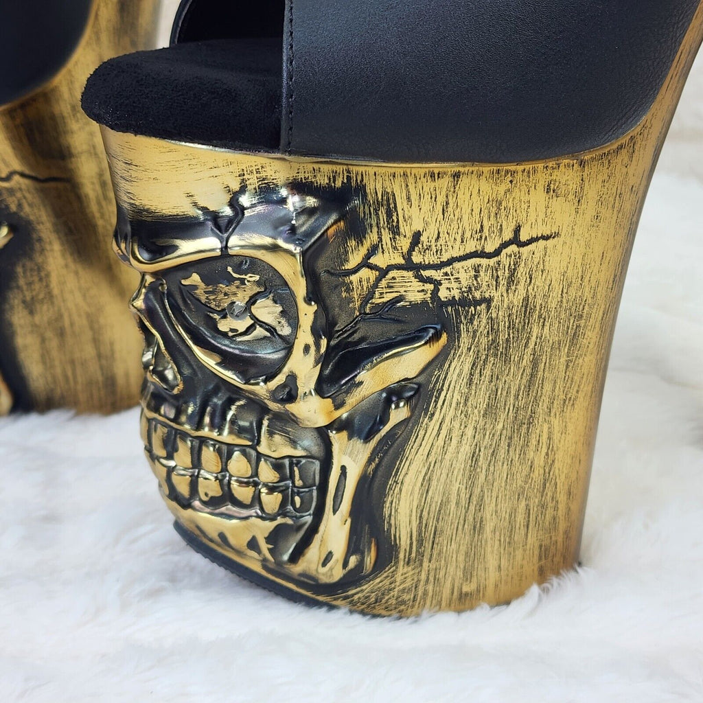 Rapture Black Matte Brass Skull & Bones LED 8" High Heel Platform Shoes 5-10 NY - Totally Wicked Footwear