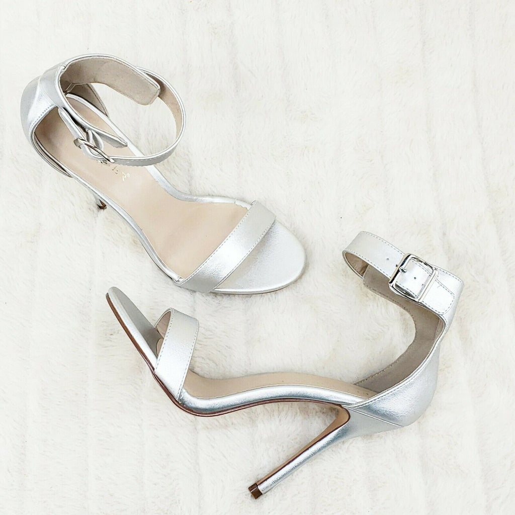 Amuse 10 Silver Matte Ankle Strap 5" High Heel Shoes Sizes 8 9 10 NY - Totally Wicked Footwear