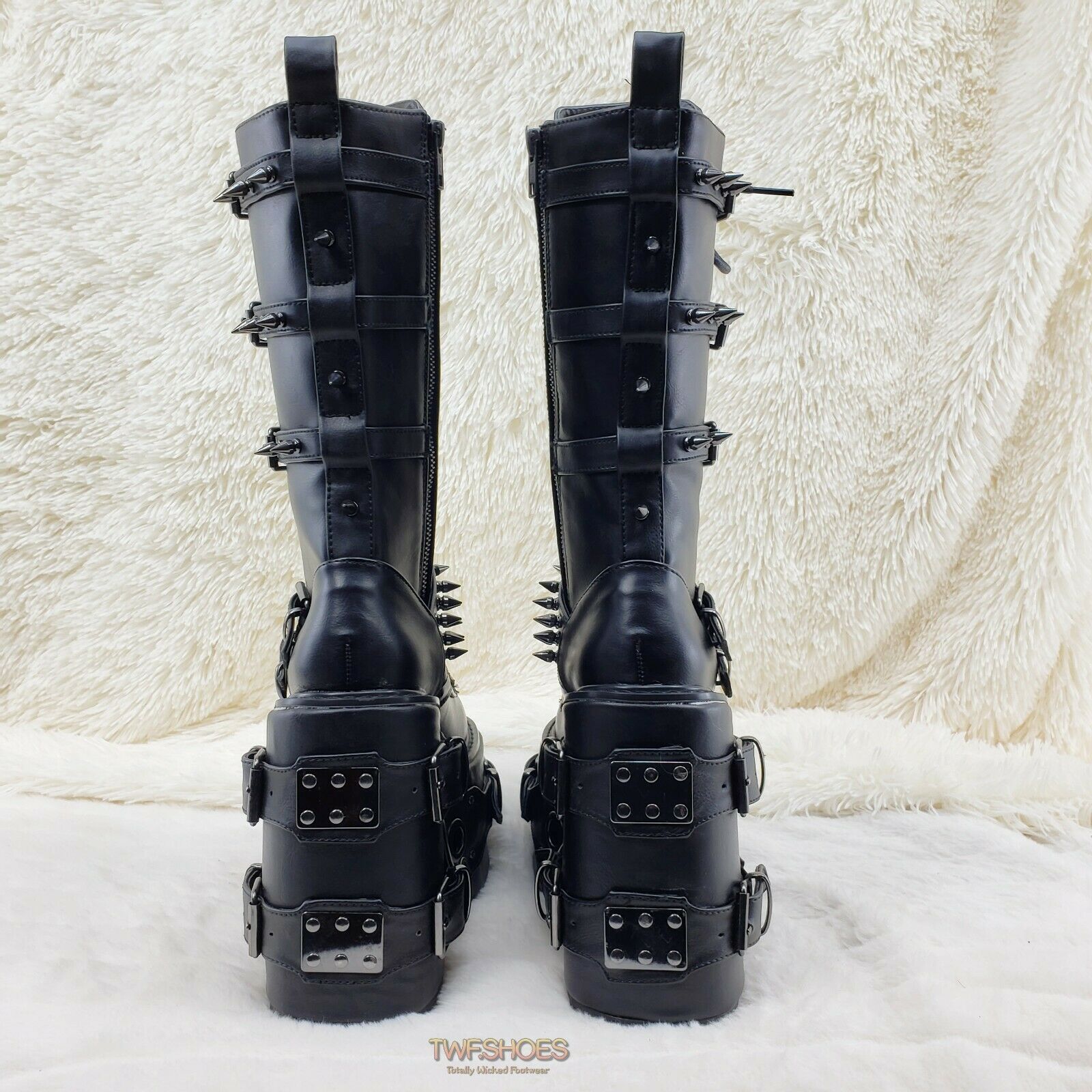 Swing 327 Black Knee Boot 5.5" Platform Studs & Spikes Goth Rave Boot Restock NY - Totally Wicked Footwear