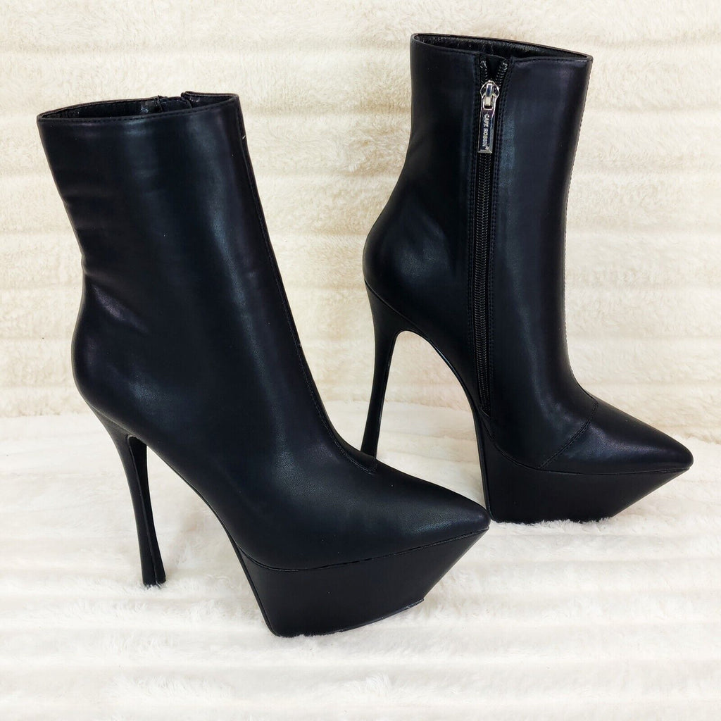 Kinder Pointy Toe Platform Stiletto Heel Ankle Boots Black Stretch - Totally Wicked Footwear