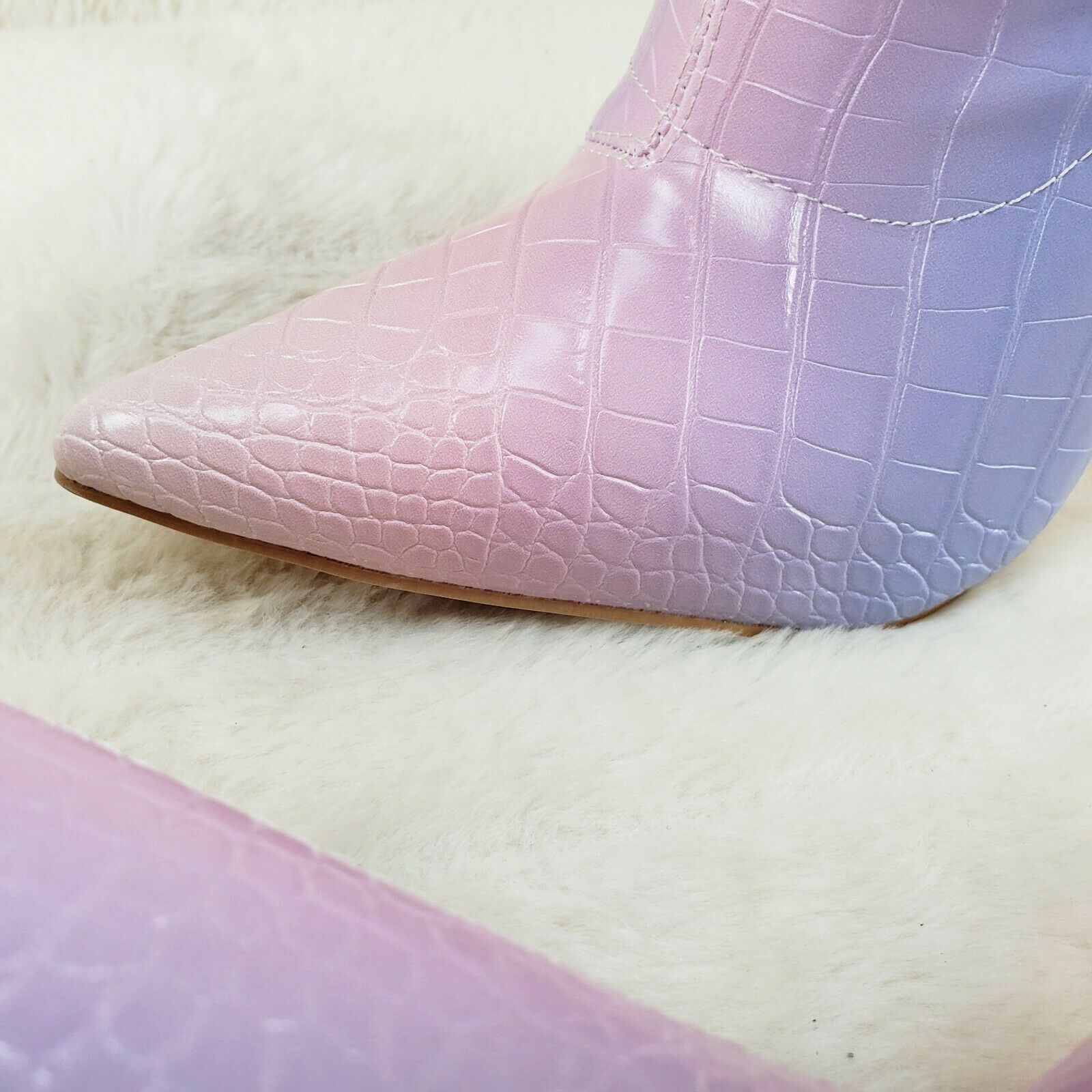 Venomous Pink Lilac Pointy Toe Spike Stiletto Heel Ankle Boots Gold Tone Chain - Totally Wicked Footwear