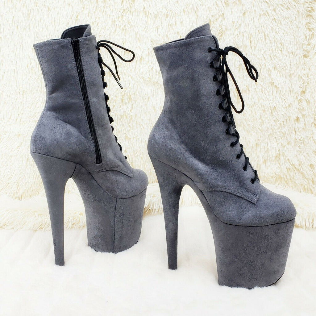 Flamingo 1020FS Gray Vegan Suede 8" High Heel Platform Ankle Boot US Sizes NY - Totally Wicked Footwear