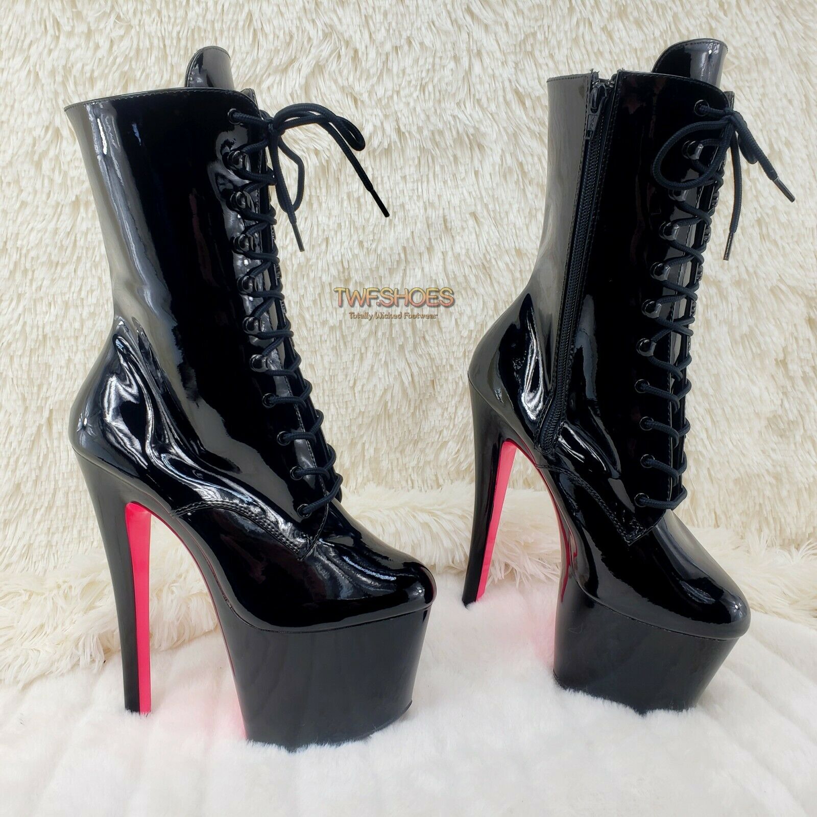 1020TT Black Patent UV Neon Pink Platform Ankle Boot 8" High Heels Shoes NY - Totally Wicked Footwear