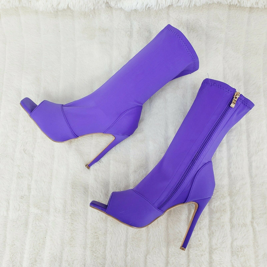 Victoria Purple Stretch Square Open Toe High Heel Ankle Boots - Totally Wicked Footwear