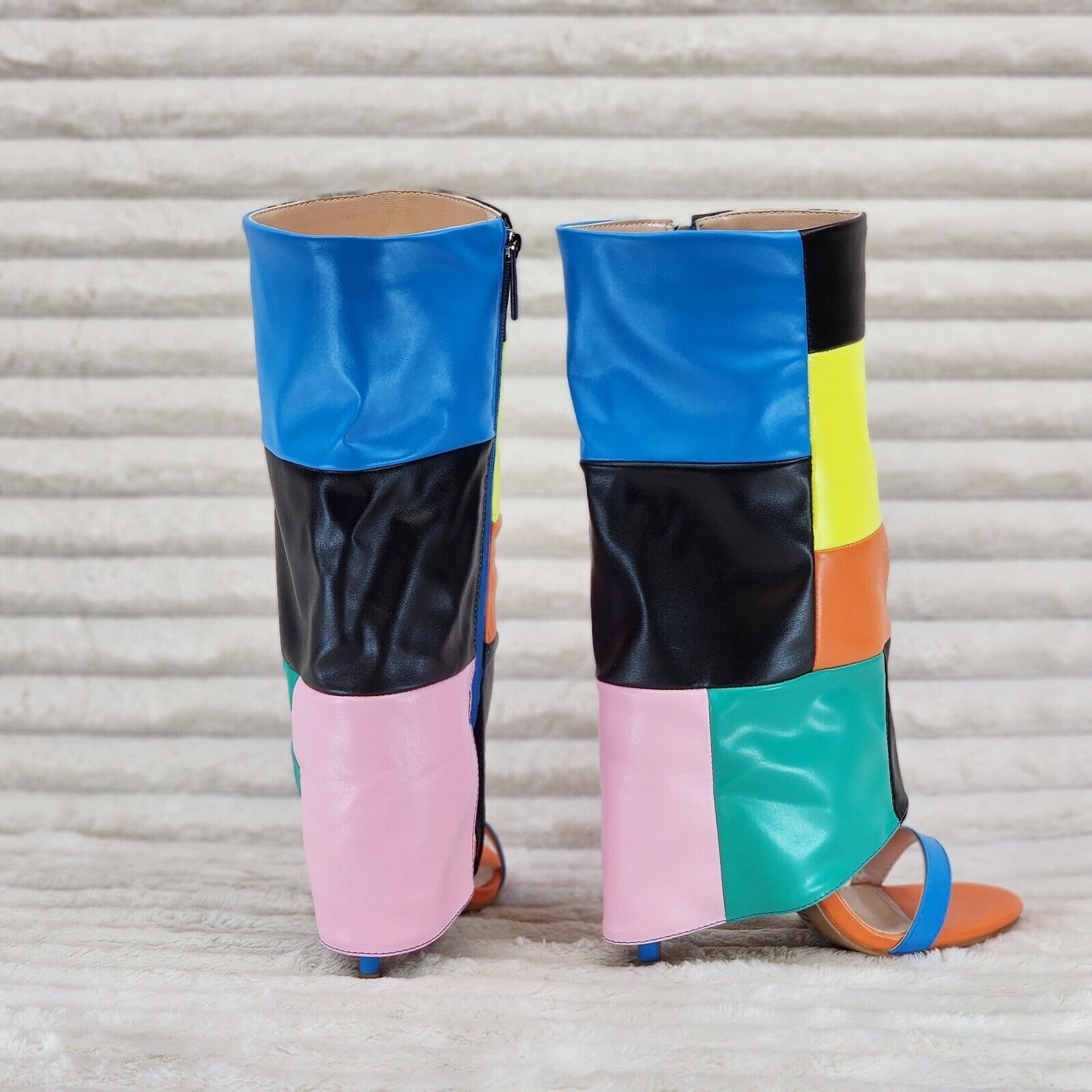 Paris Color Block Stiletto Fold Over Skirted Shootie Boot Sandals - Totally Wicked Footwear