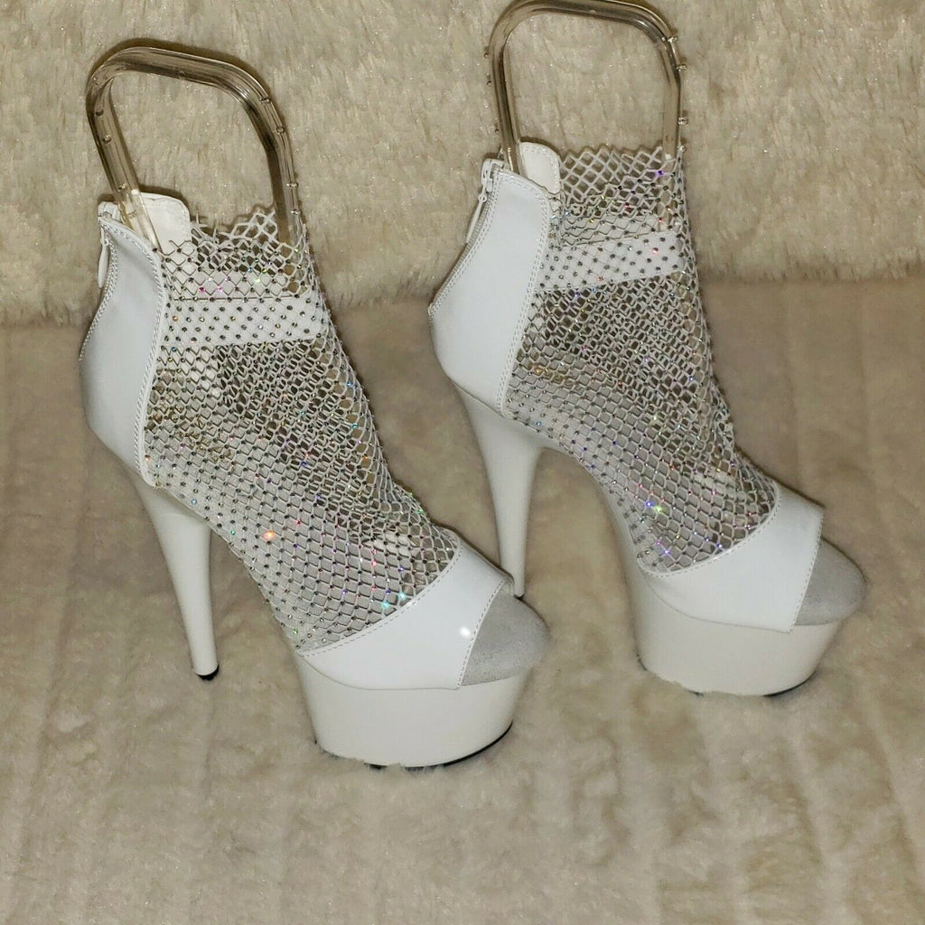 Adore 765RM White Patent Rhinestone Mesh Platform Sandals 7" High Heel Shoes NY - Totally Wicked Footwear