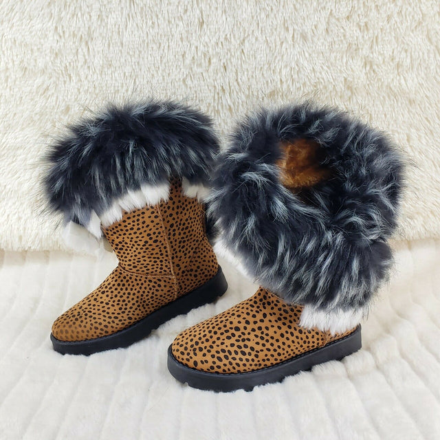 Chi Chi Cheetah Print Faux Fur Thick Lined Winter Boots - Totally Wicked Footwear