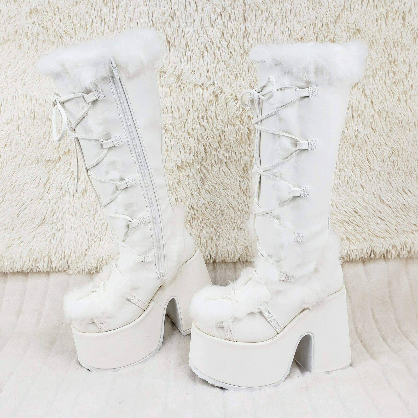 Camel 311 Stacked White Mammoth Platform Goth Punk Knee Boots NY Restock