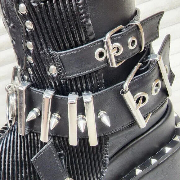 Stud & Skull Patch Black Matte Bear 150 Platform Ankle Boots Goth Punk Rave NY - Totally Wicked Footwear