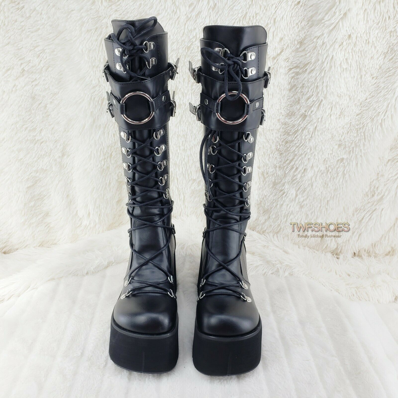 Kera 200 Black Shin Shield Knee Boot 4.5" Platform Goth Punk Rock Size 6-11 NY - Totally Wicked Footwear
