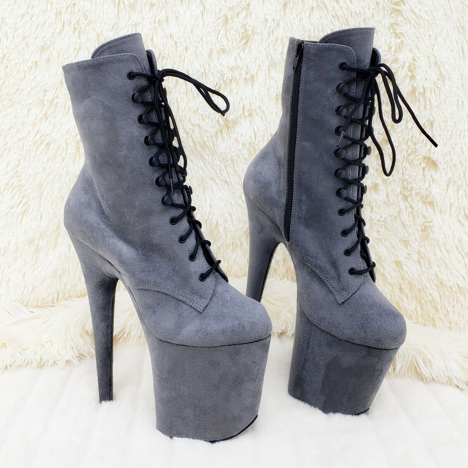 Flamingo 1020FS Gray Vegan Suede 8" High Heel Platform Ankle Boot US Sizes NY - Totally Wicked Footwear