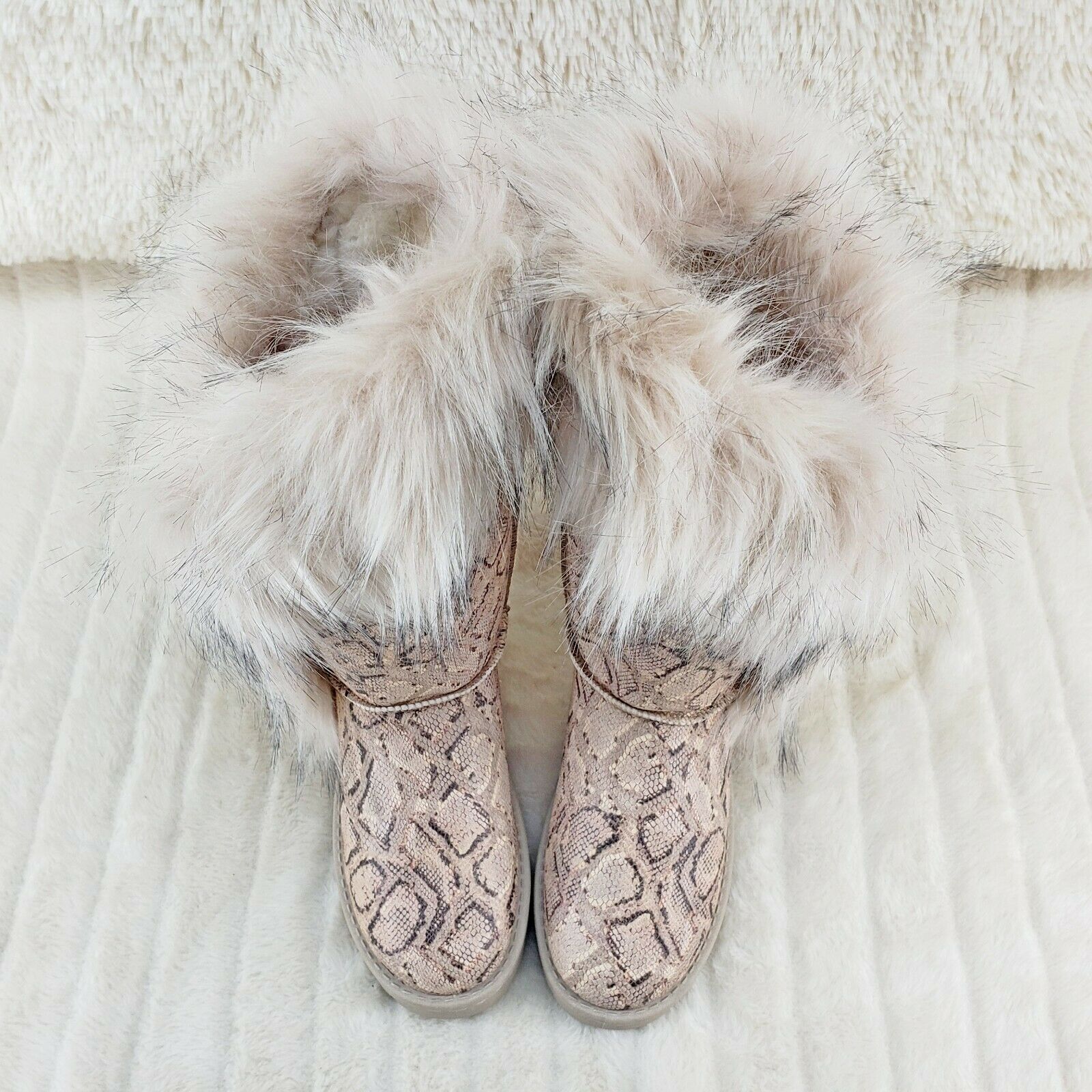 Chi Chi Tall Furry Snake Beige Faux Fur Lined Flat Winter Boots US Women's - Totally Wicked Footwear