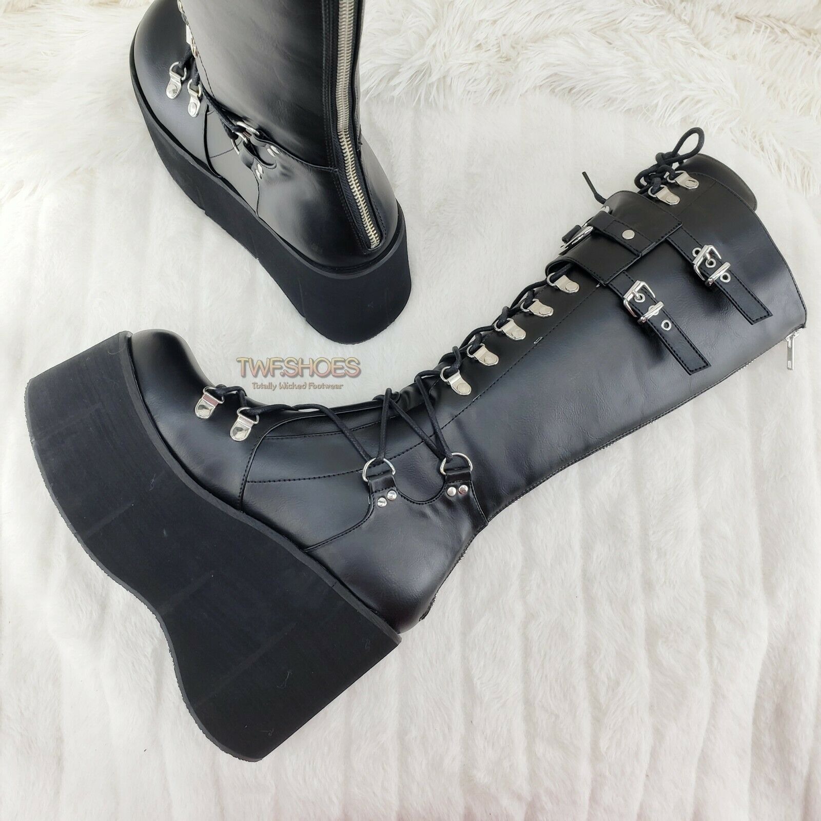 Kera 200 Black Shin Shield Knee Boot 4.5" Platform Goth Punk Rock Size 6-11 NY - Totally Wicked Footwear
