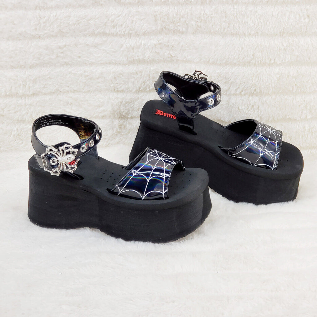 Funn Platform Goth Spider Web Sandals Ankle Strap Wedge Shoes Patent In House - Totally Wicked Footwear
