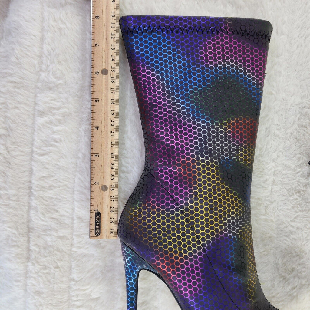 Pazzle Reflective Metallic Rainbow Mid Calf High Heel Boots Isla - Totally Wicked Footwear