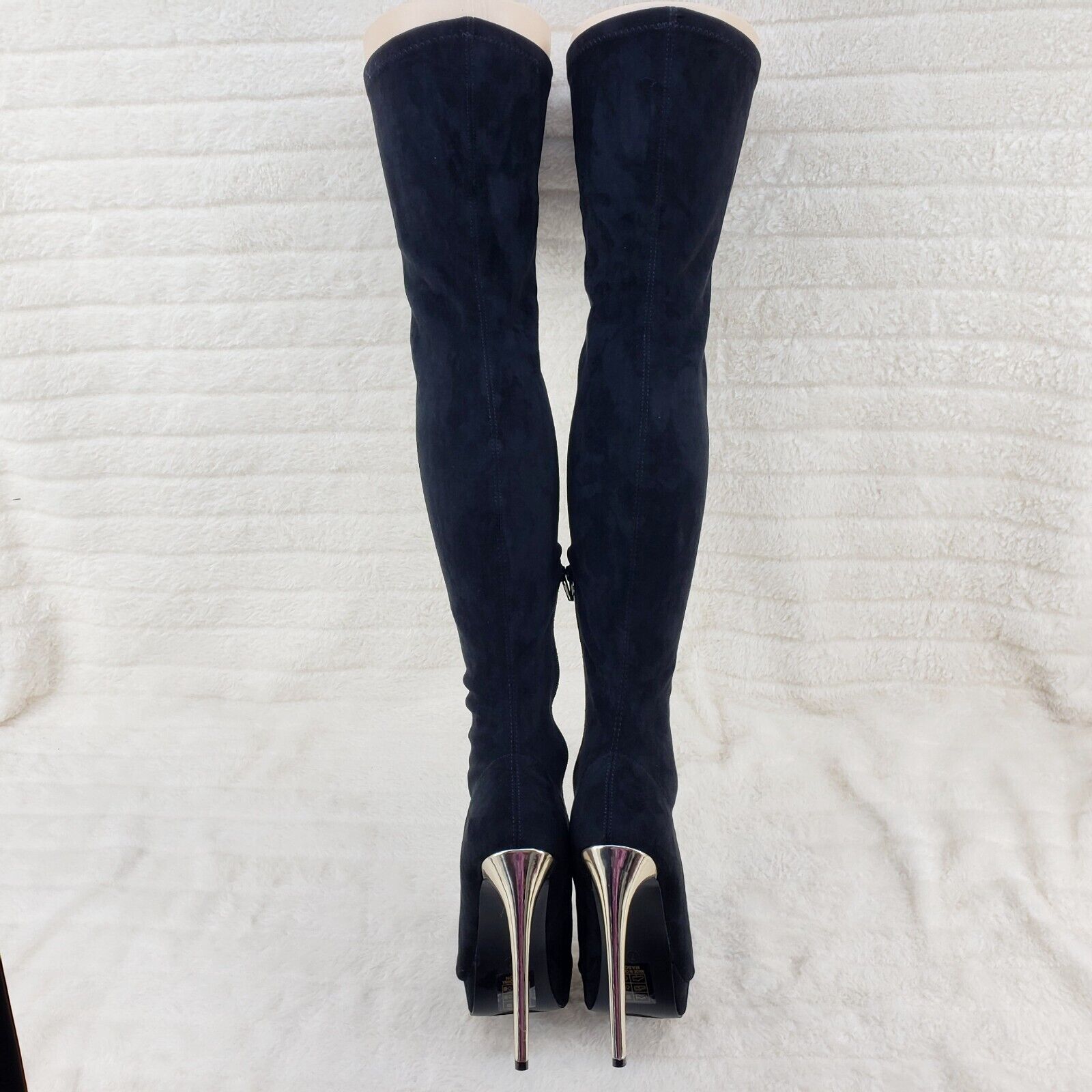 Sexy Girlz Faux Stretch Black Suede High Heel Pointy Toe Platform Thigh Boots - Totally Wicked Footwear