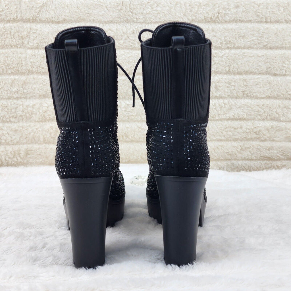 Barri Black Rhinestone Chunky Heel Platform Ankle Boots - Totally Wicked Footwear