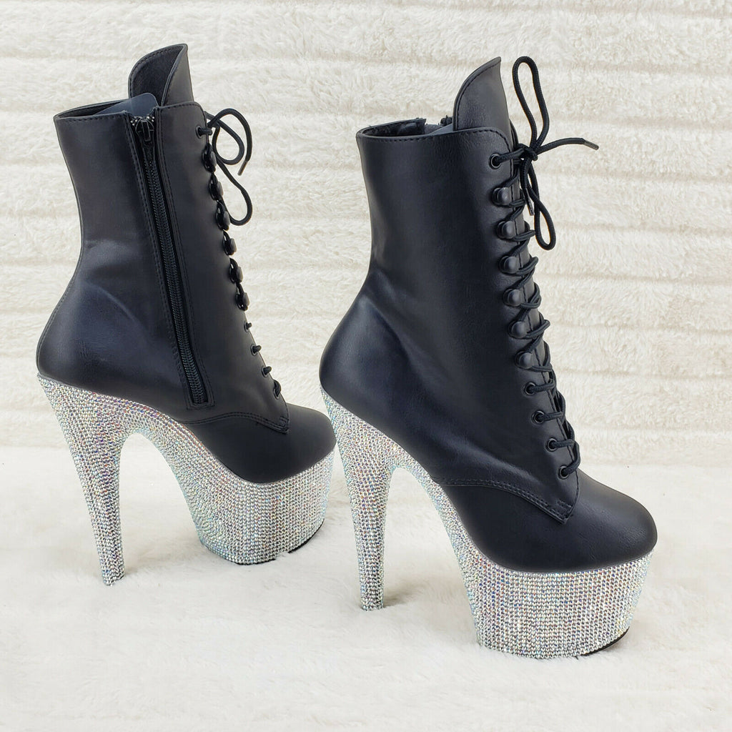 Bejeweled 1020 Rhinestone Platform Lace Up Ankle Boots 7" High Heels IN HOUSE - Totally Wicked Footwear