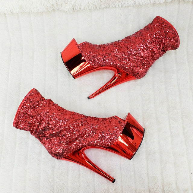 Adore 1008SQ Red Sequin Ankle Boot 7" Chrome Platform Stiletto Heel Shoe Size 11 - Totally Wicked Footwear