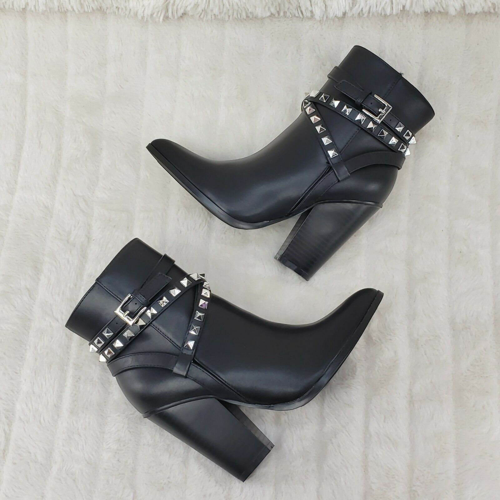 Classic Western Designer Cowboy Style Studded Strap Ankle Boots Black 6-11 - Totally Wicked Footwear