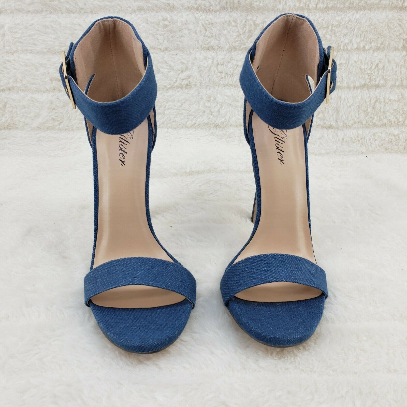 Sexy Medium Blue Denim Ankle Strap 4.5" High Heel Shoes Heels Glister - Totally Wicked Footwear