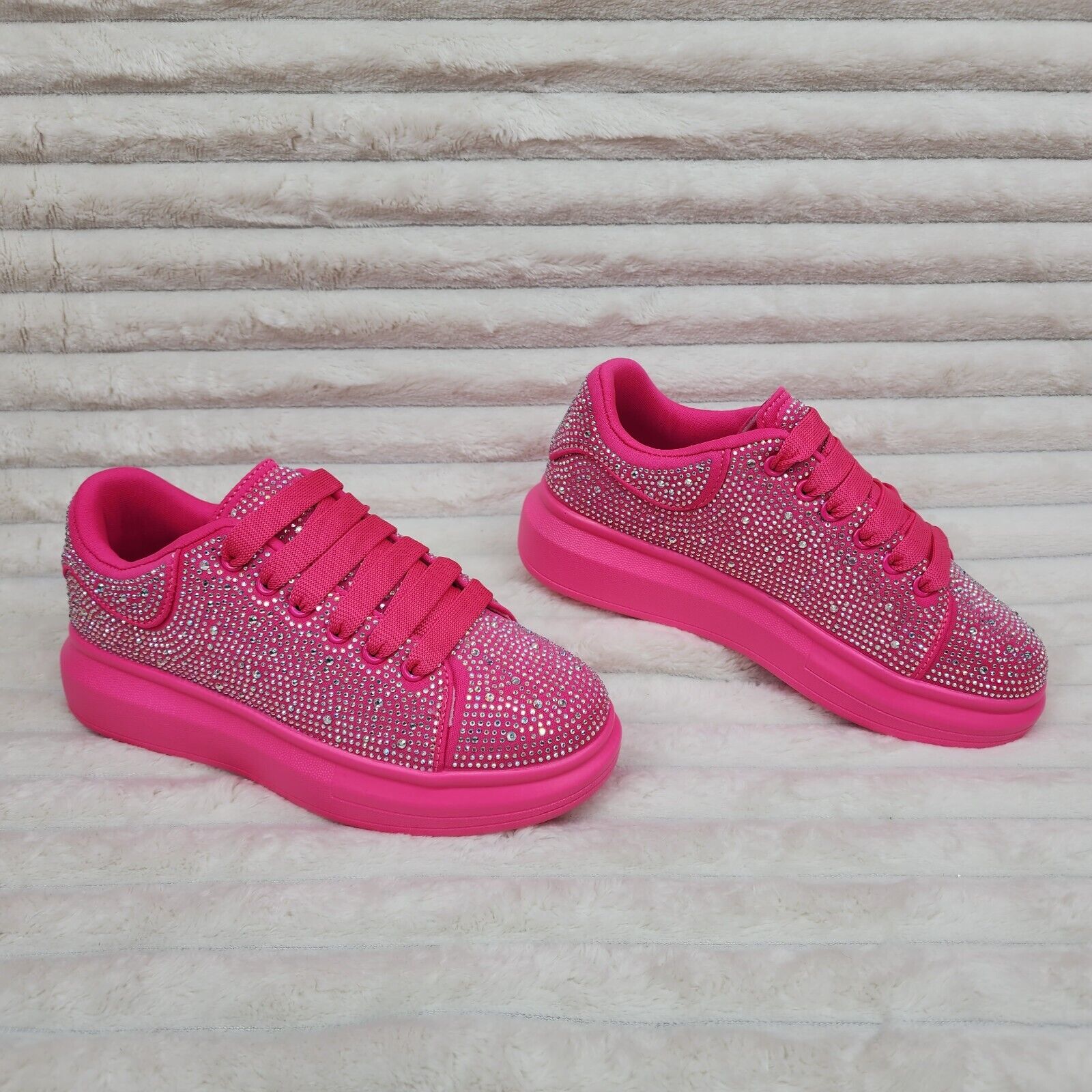 Cush Baby Bright Pink Fuchsia Rhinestone Sneakers Tennis Shoes - Totally Wicked Footwear