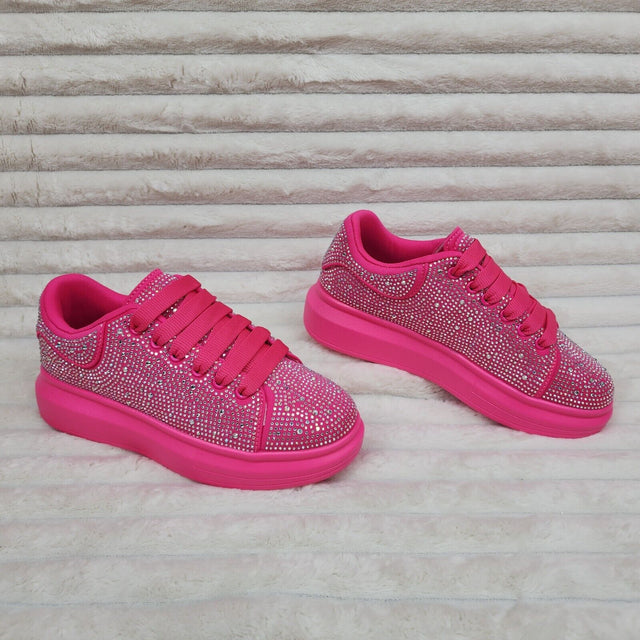 Cush Baby Bright Pink Fuchsia Rhinestone Sneakers Tennis Shoes - Totally Wicked Footwear